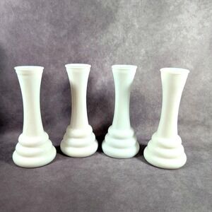 Vtg Set 4 Randall Milk Glass Art Deco MCM 1970s Retro‎ Beehive White Bud Vase